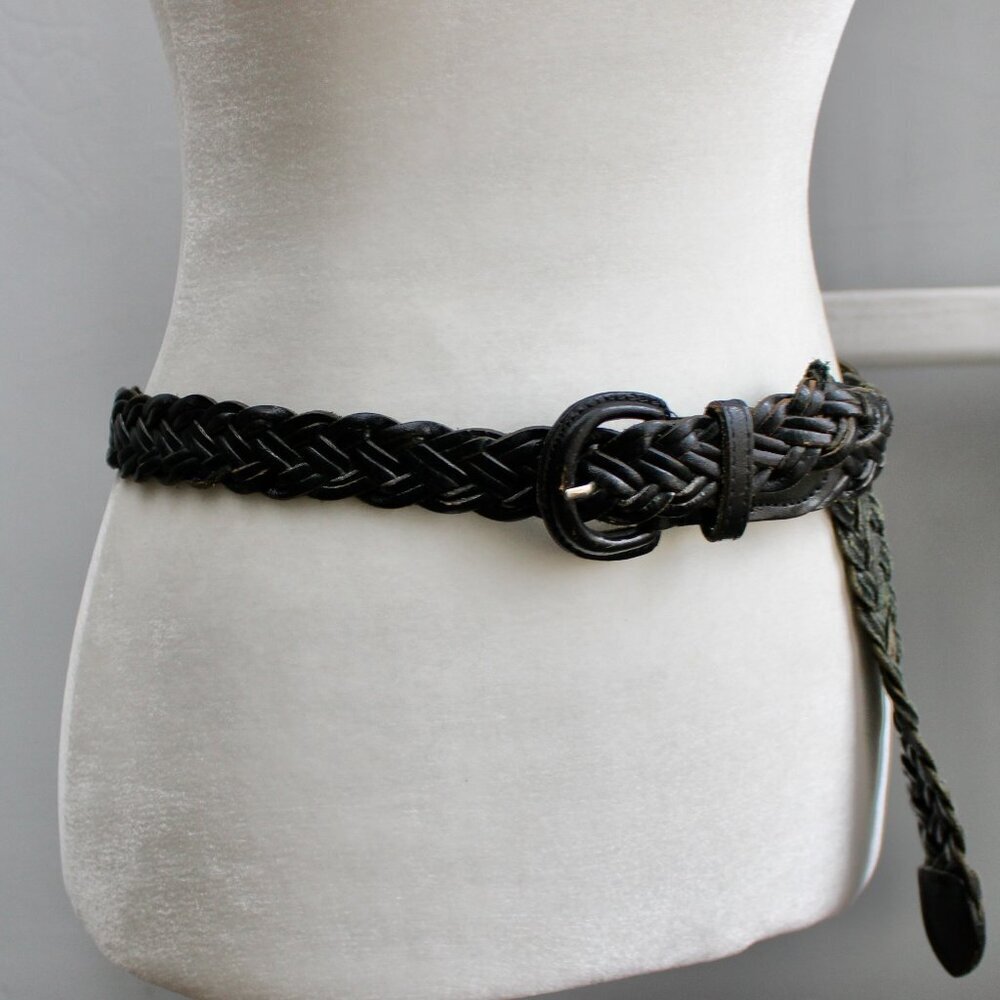 Vintage 90s Women's Black Woven Braided Woven Leather Belt Size XL - Picture 3 of 5